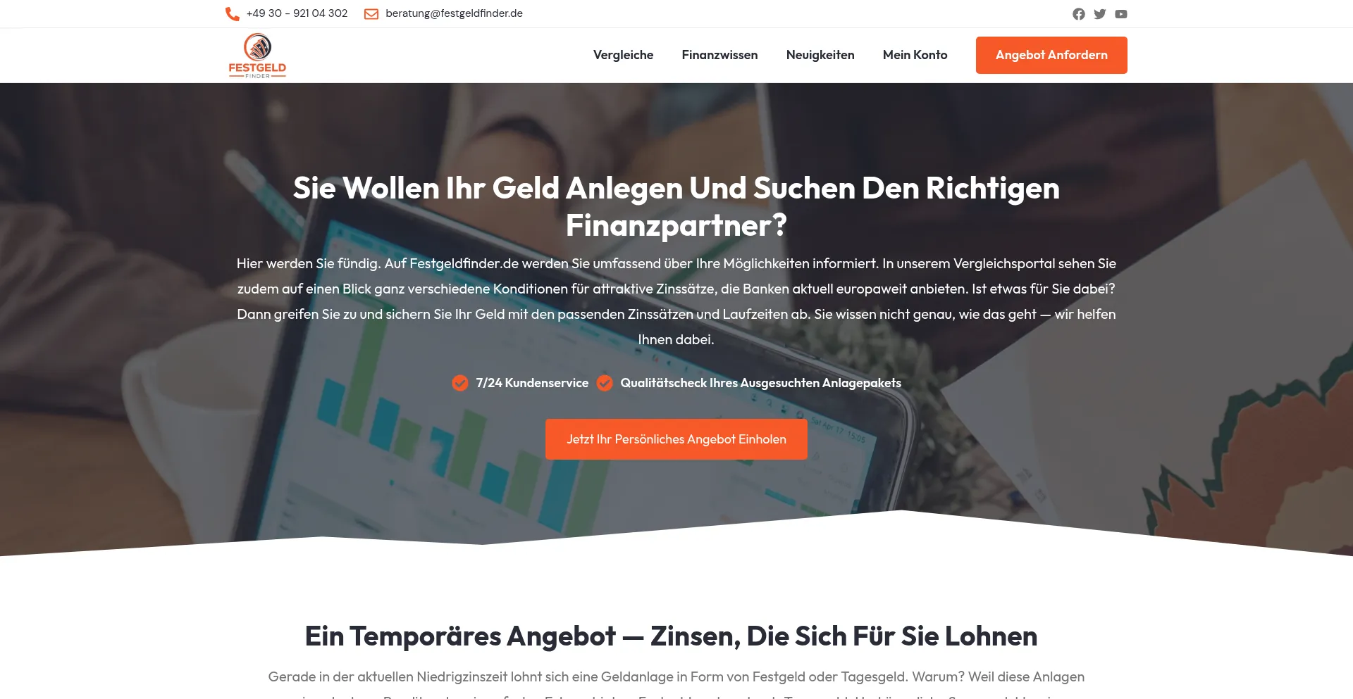 Website screenshot of Festgeldfinder.de