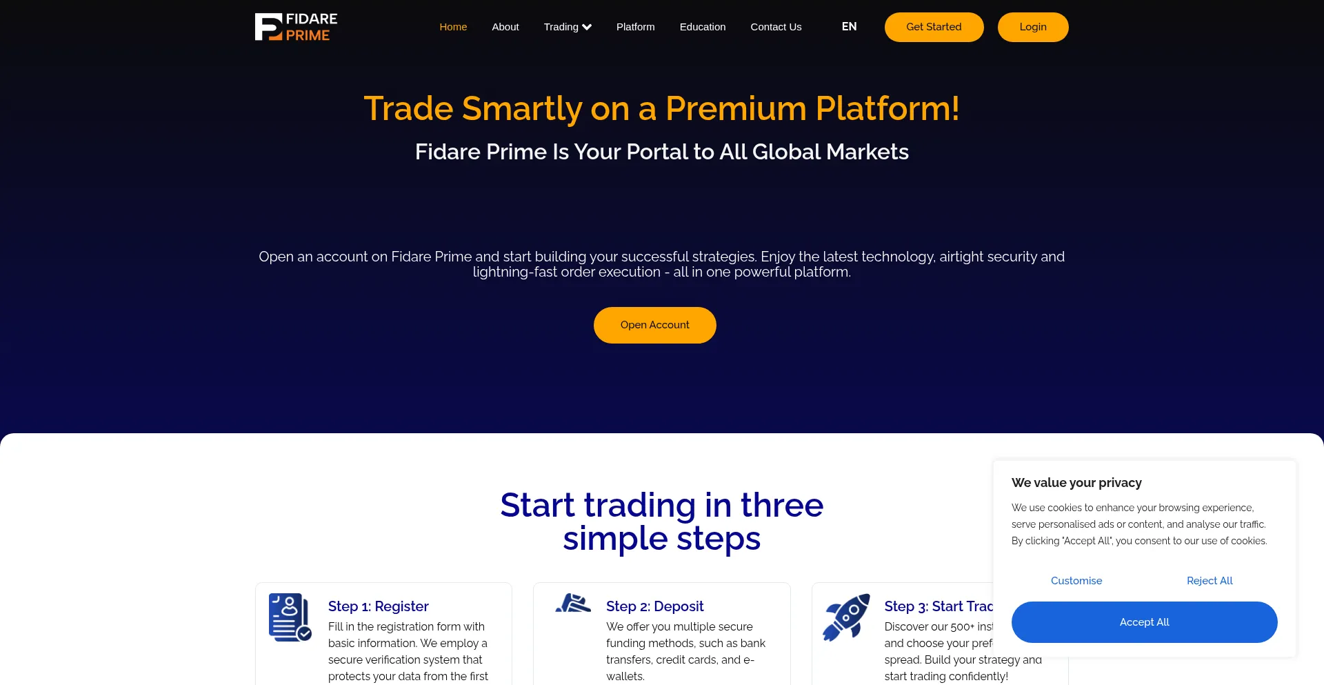 Website screenshot of Fidareprime.com
