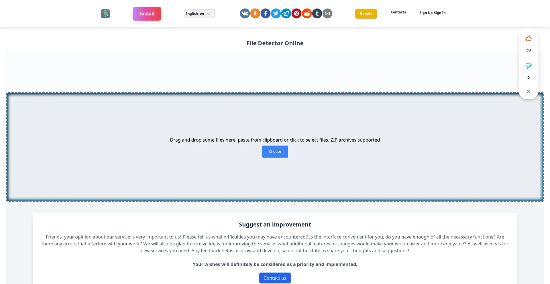 Website screenshot of File-detector-online.com