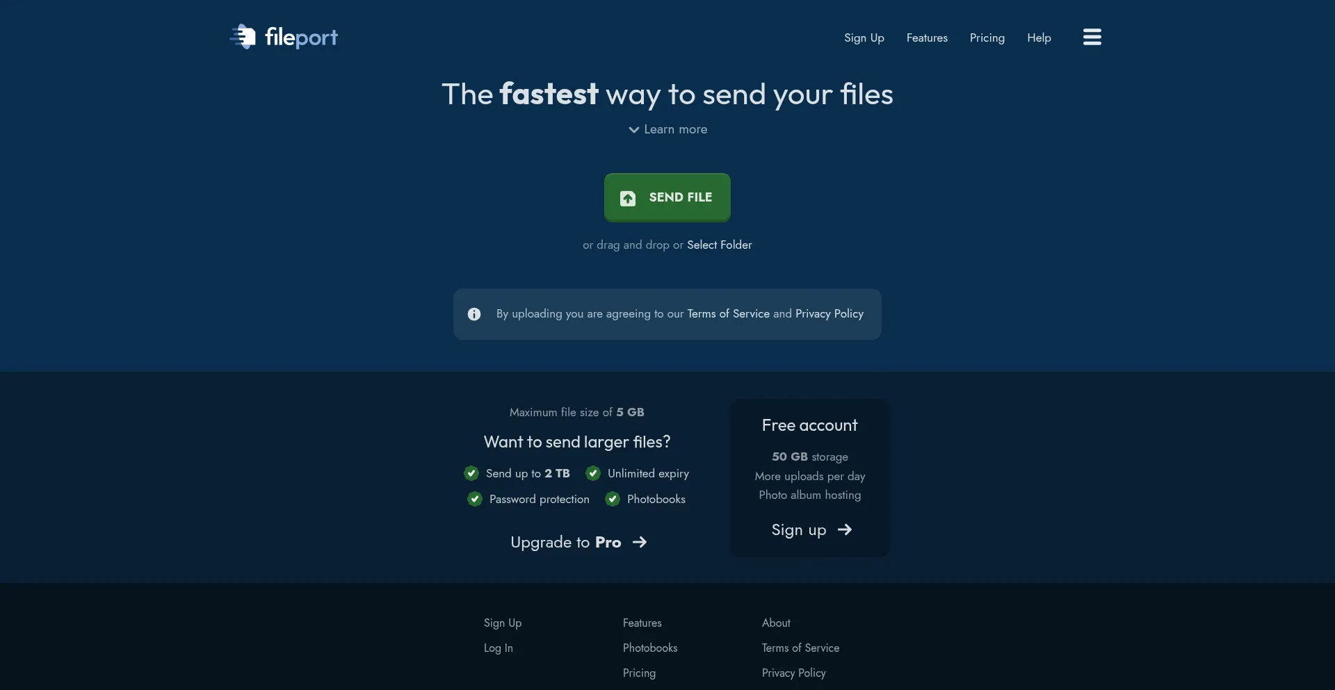 Website screenshot of Fileport.io