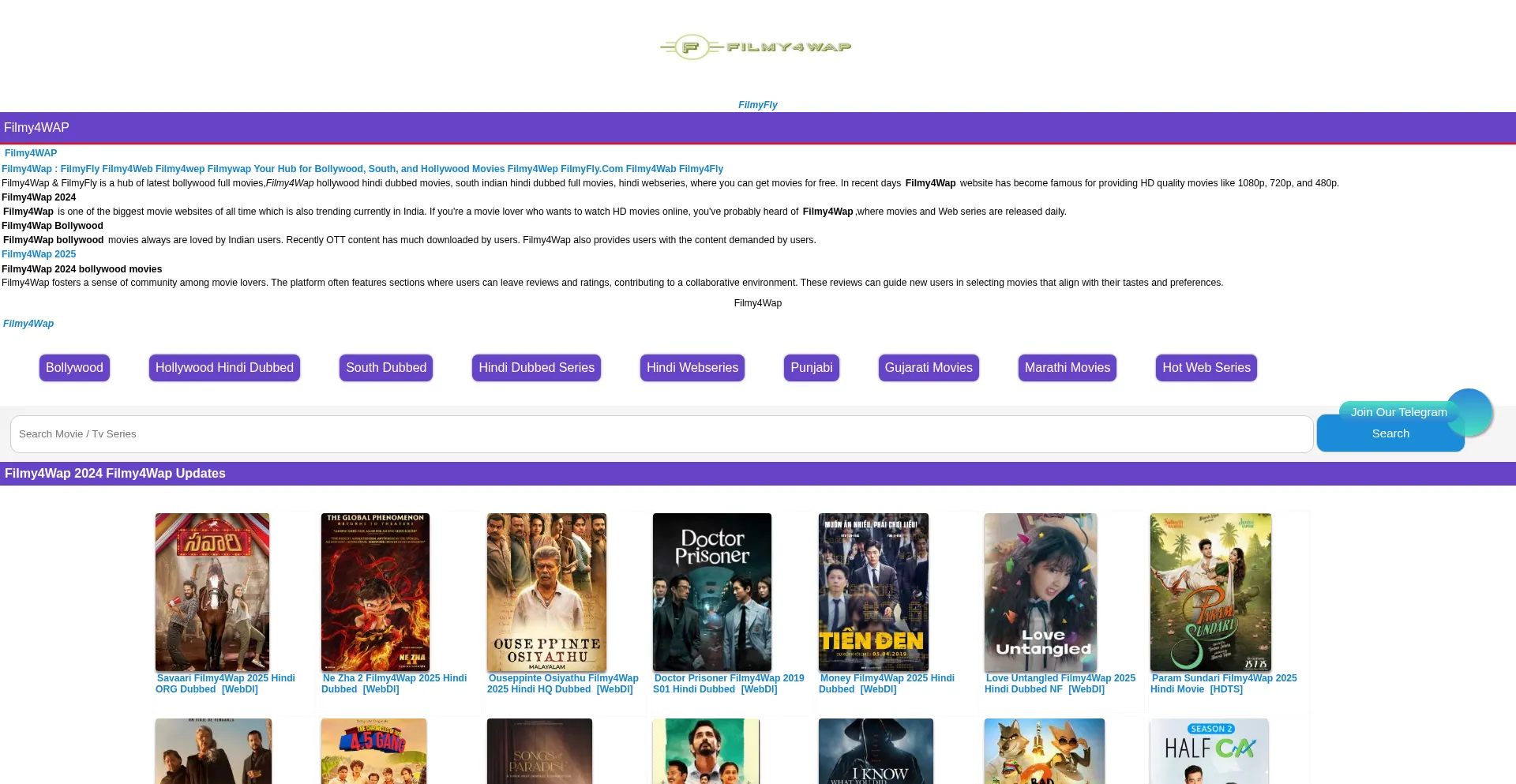 Website screenshot of Filmyfly.live