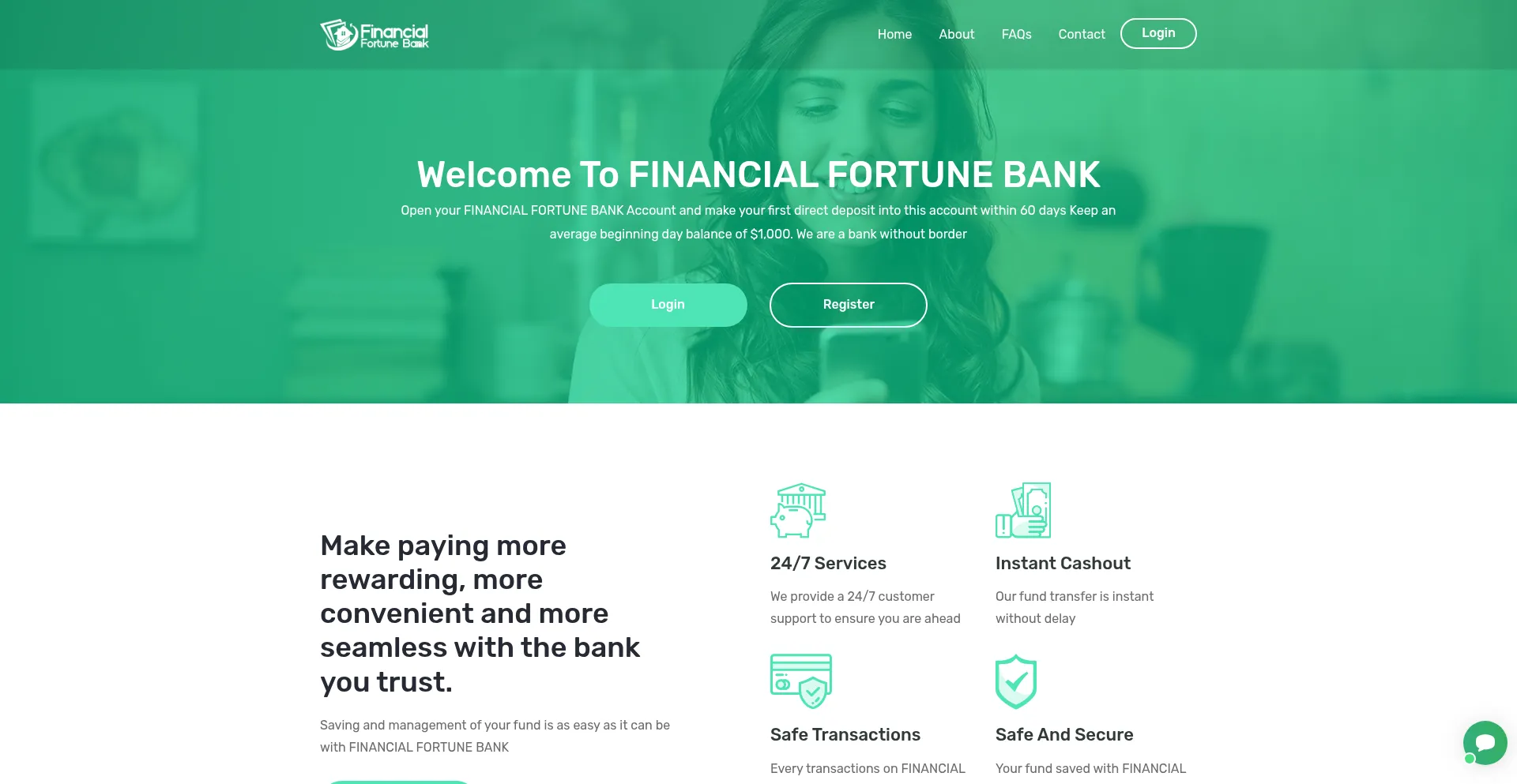 Website screenshot of Financialfortunesbnk.com