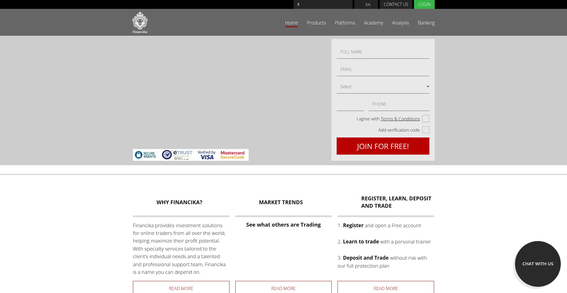 Website screenshot of Financikatrade.com