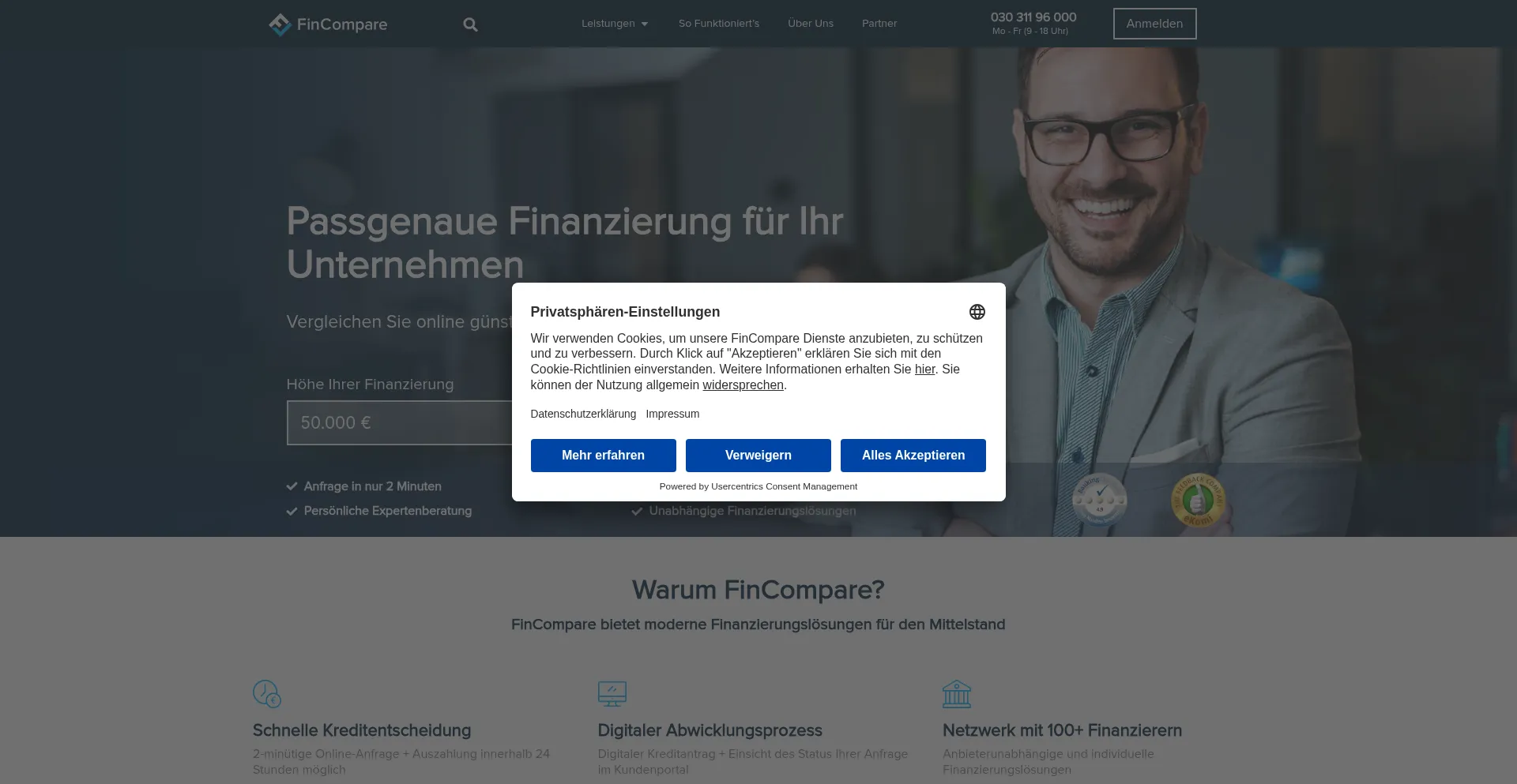Website screenshot of Fincompare.de