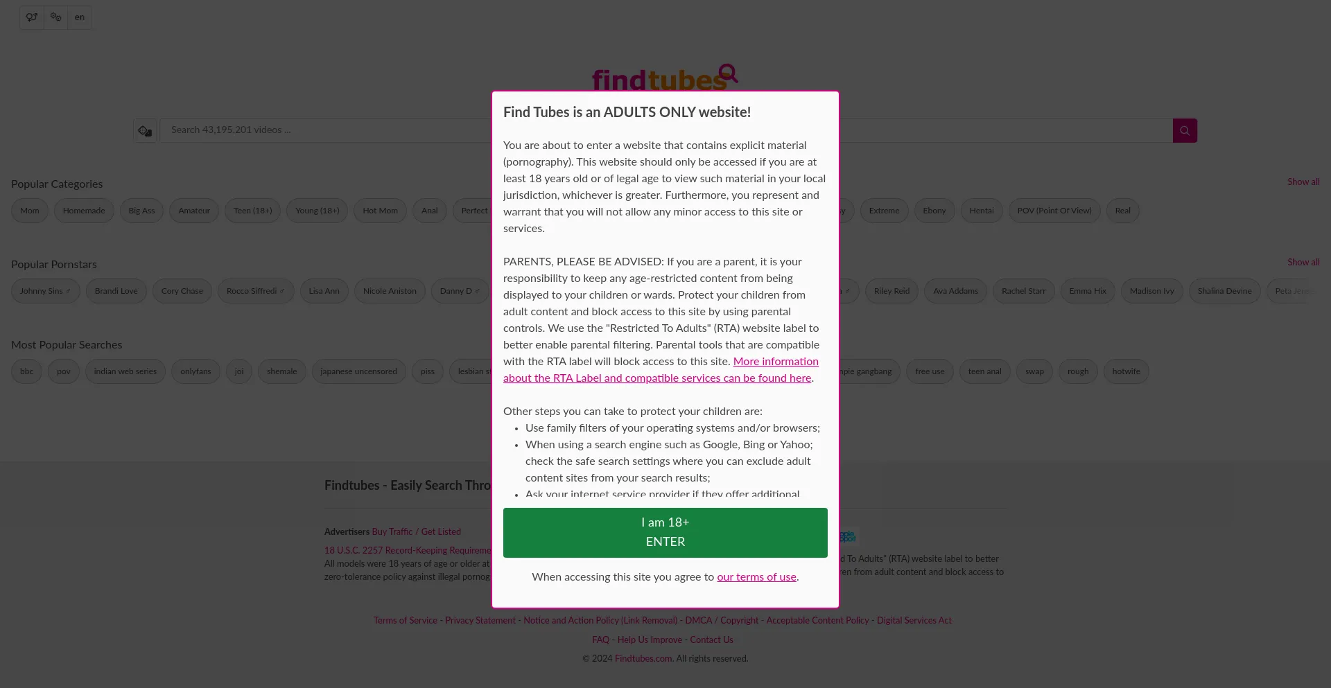 Website screenshot of Findtubes.com