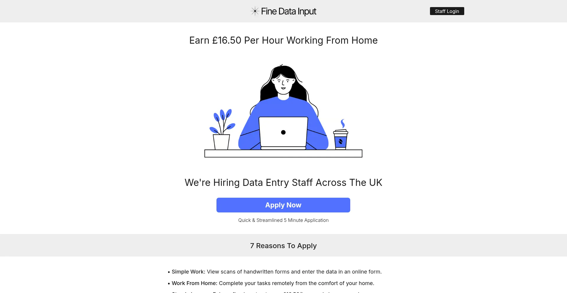 Website screenshot of Finedatainput.com