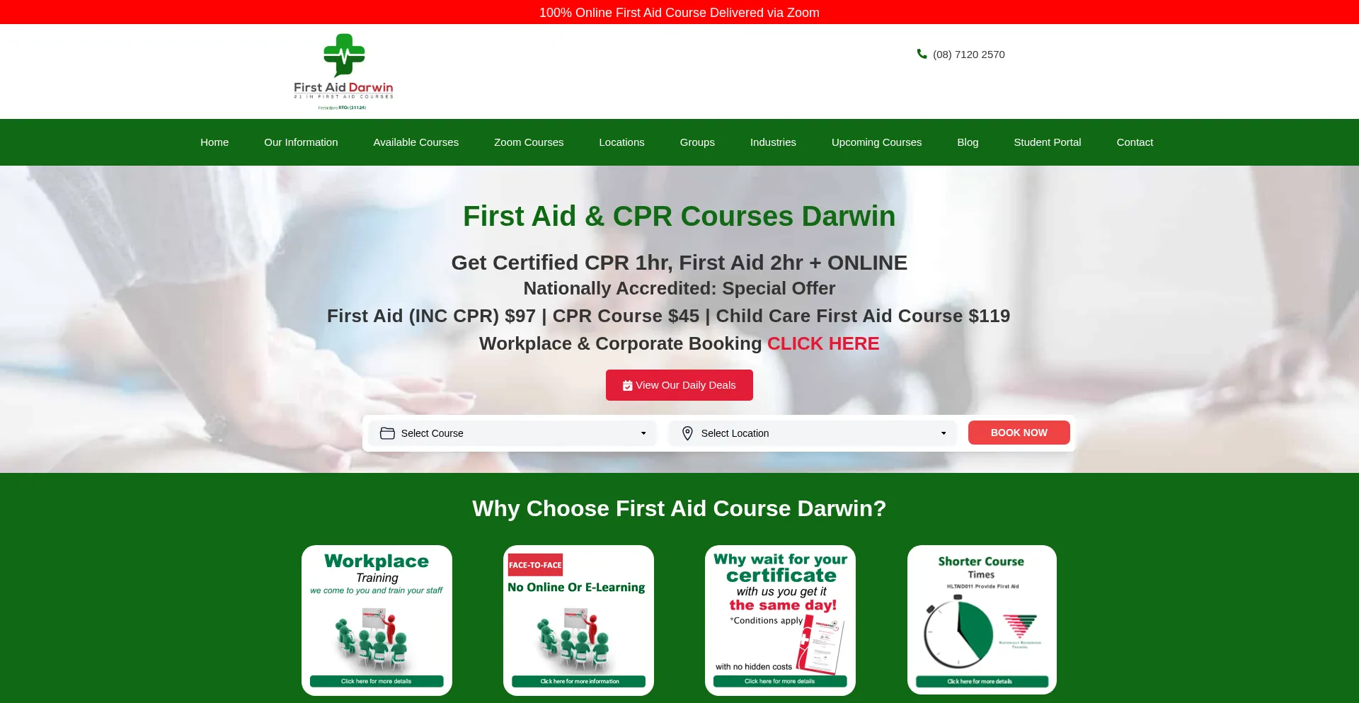 Website screenshot of Firstaidcoursedarwin.com.au