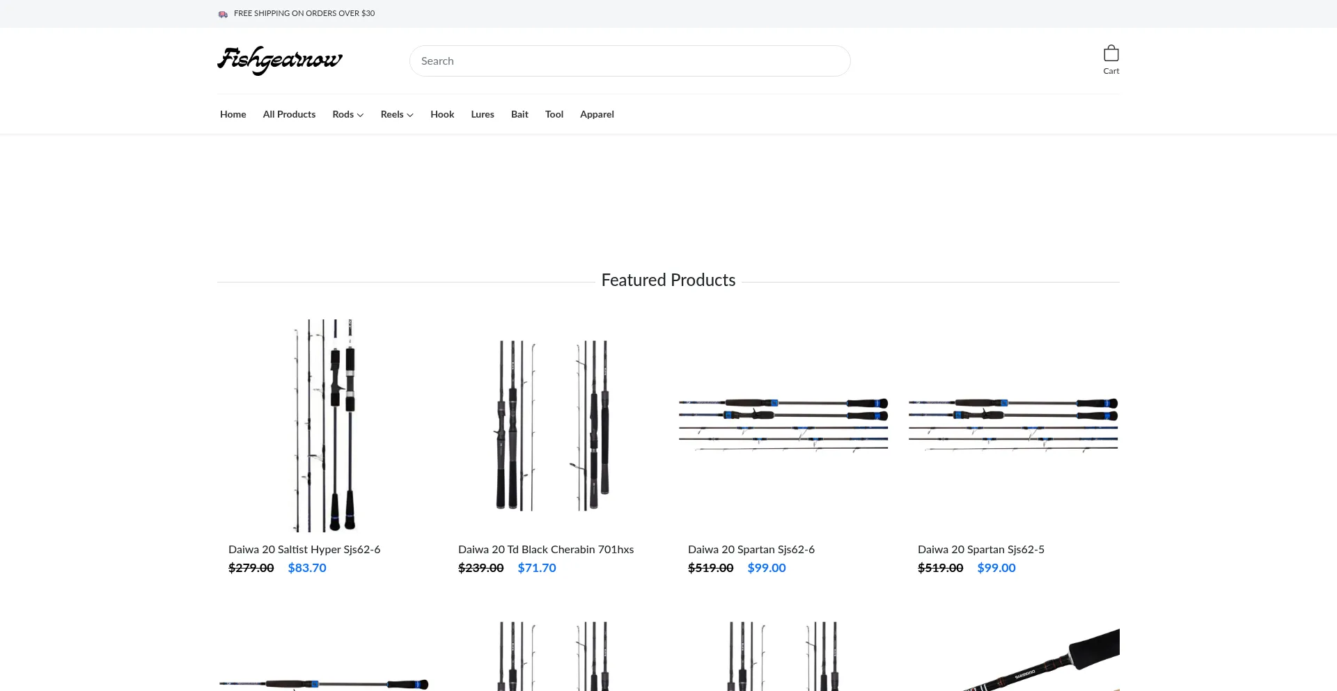 Website screenshot of Fishgearnow.com