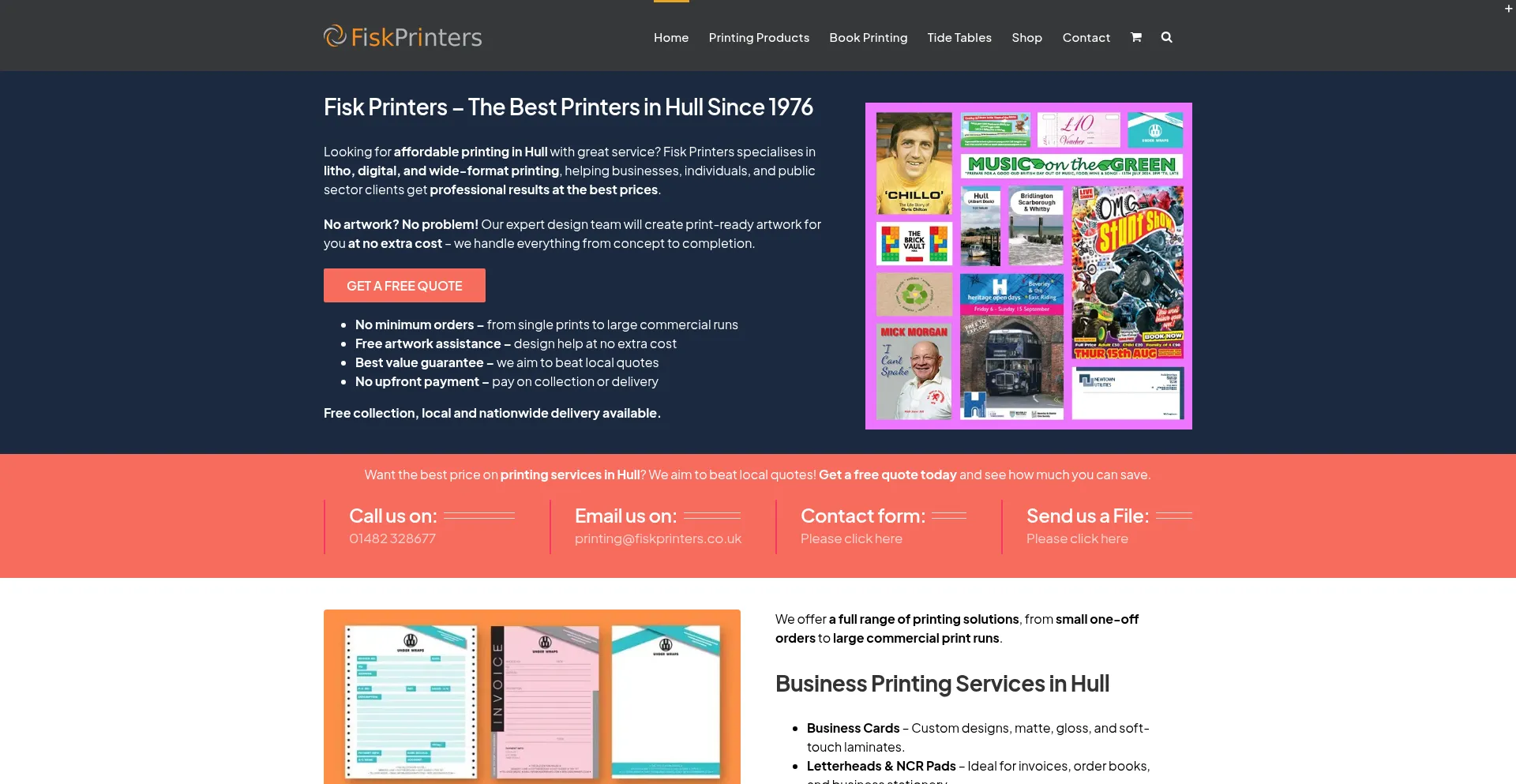 Website screenshot of Fiskprinters.co.uk