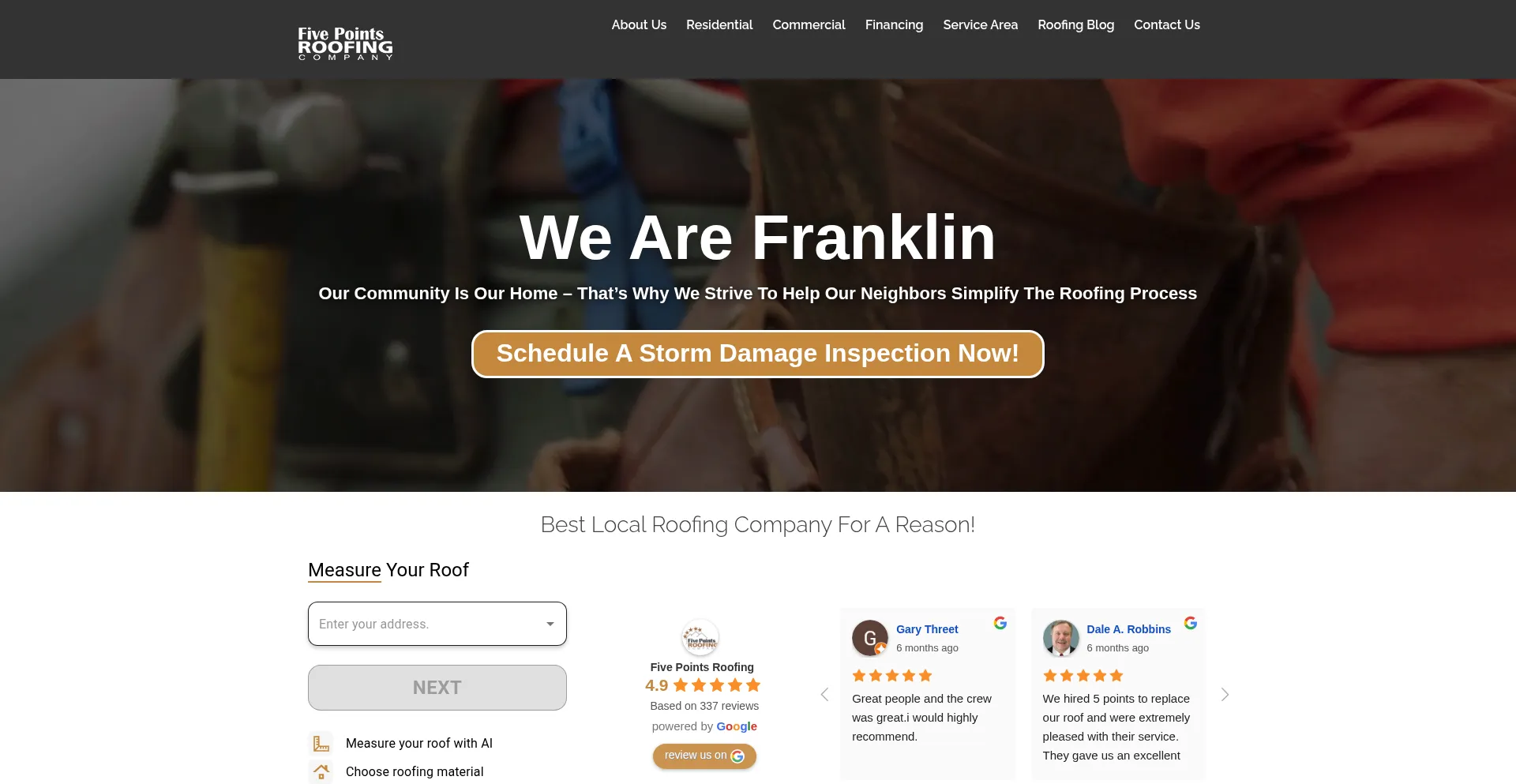 Website screenshot of Fivepointsroofing.com