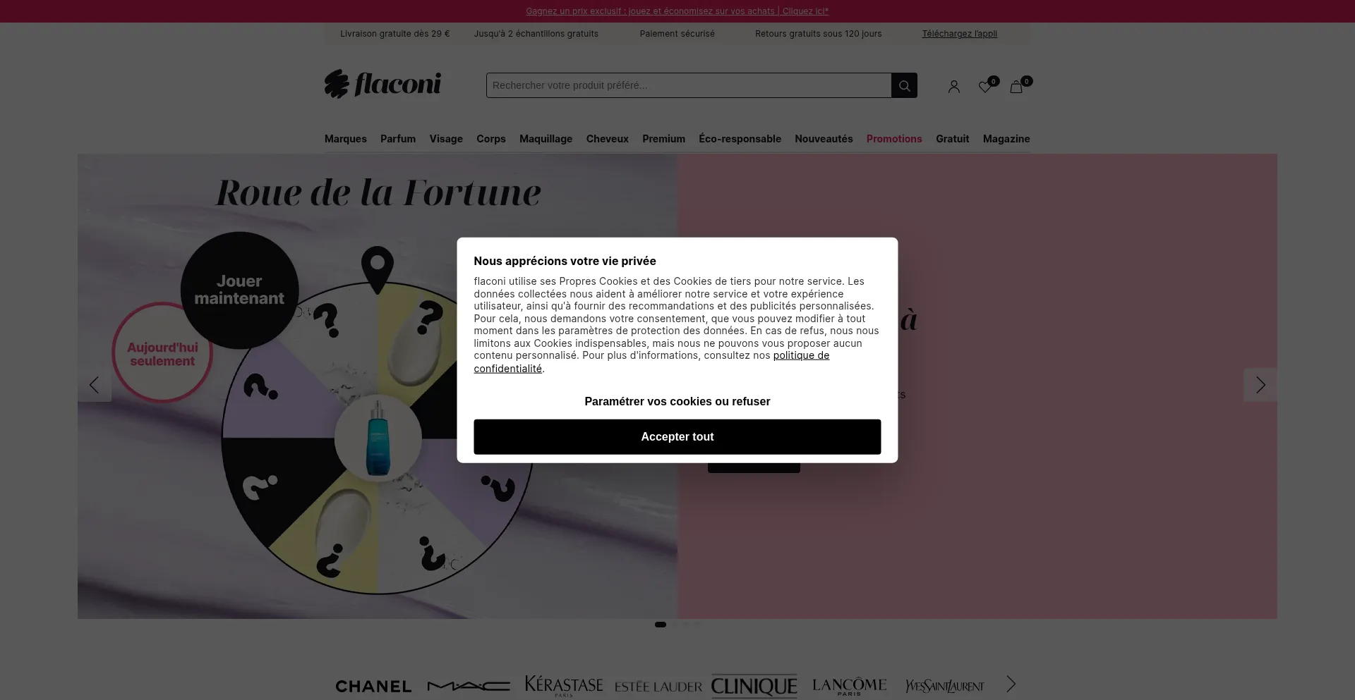 Website screenshot of Flaconi.fr