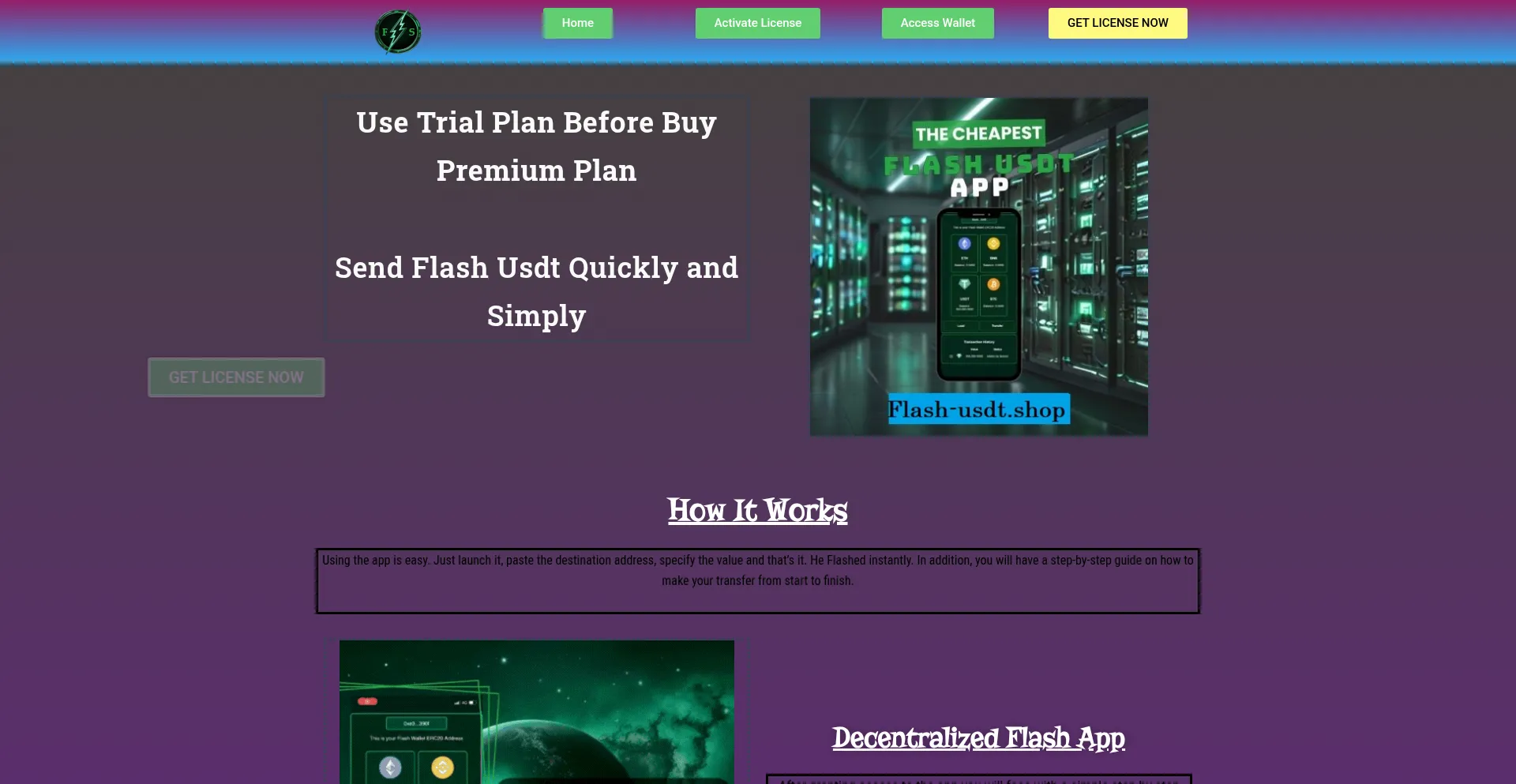 Website screenshot of Flash-usdt.shop