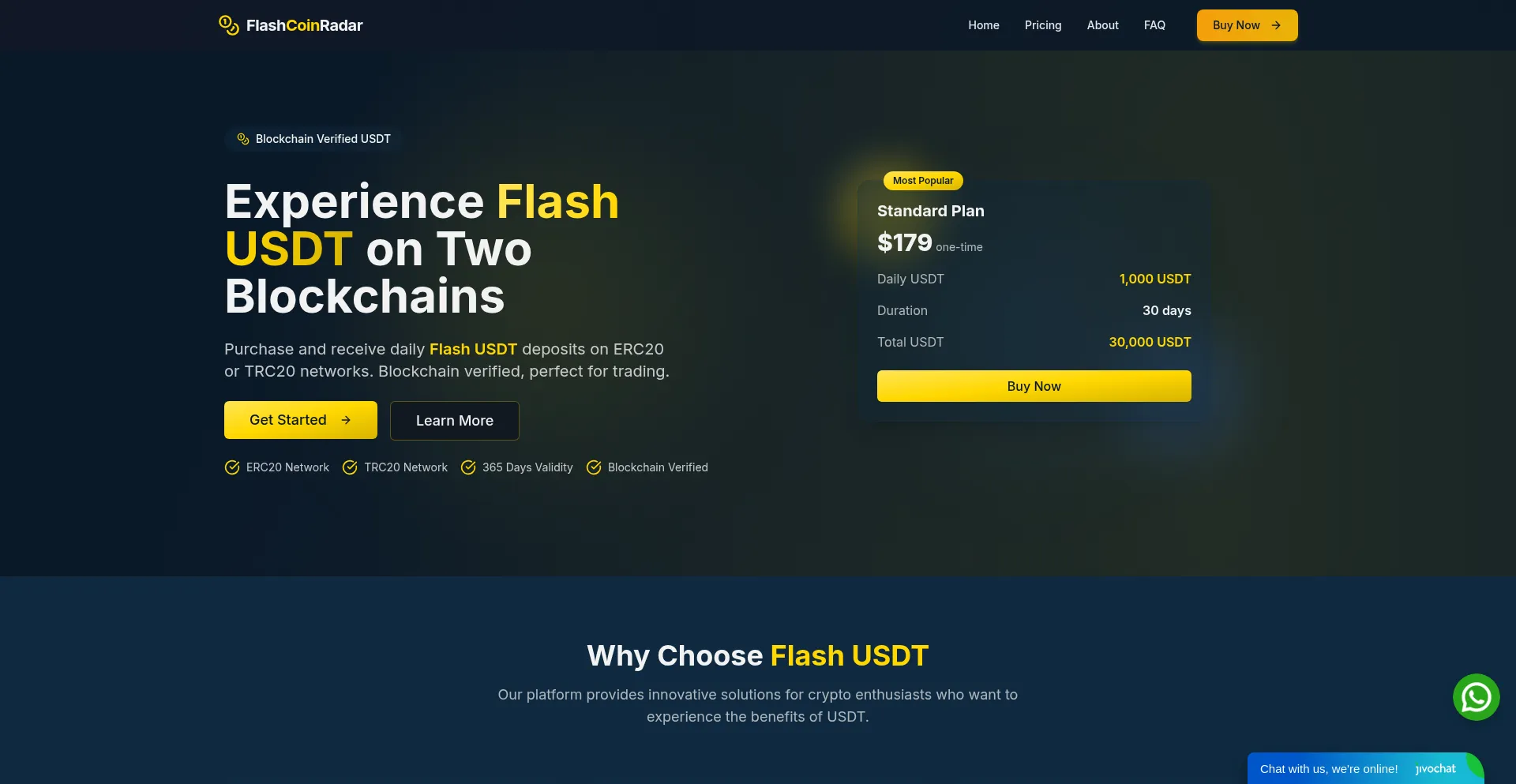 Website screenshot of Flashcoinradar.online