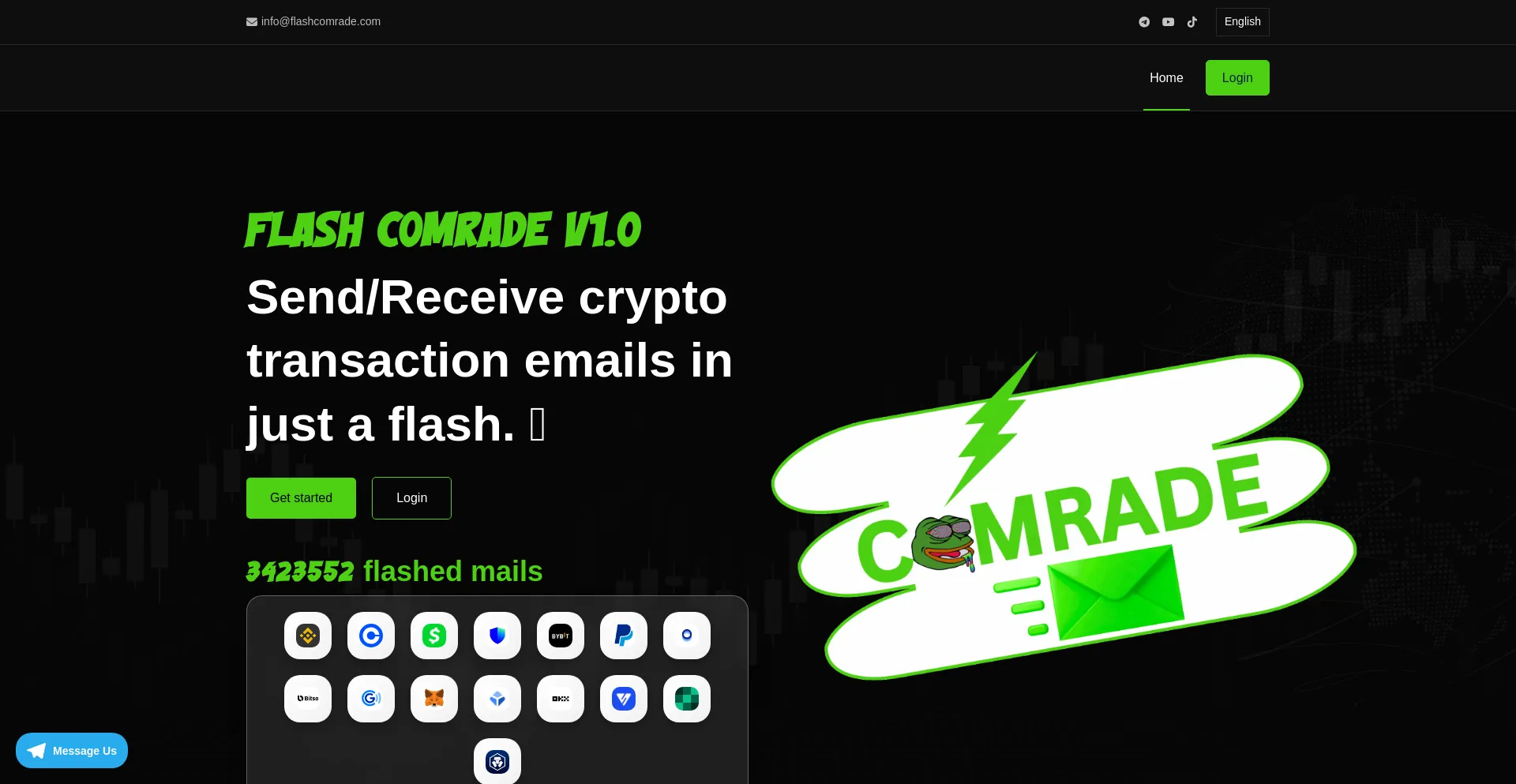 Website screenshot of Flashcomrade.com