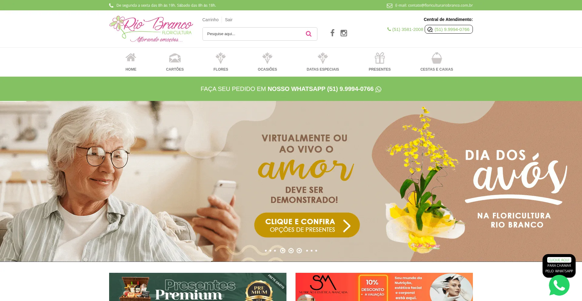 Website screenshot of Floriculturariobranco.com.br
