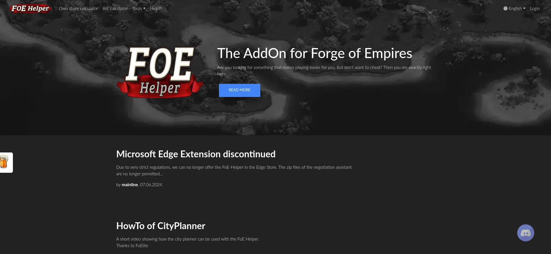 Website screenshot of Foe-helper.com
