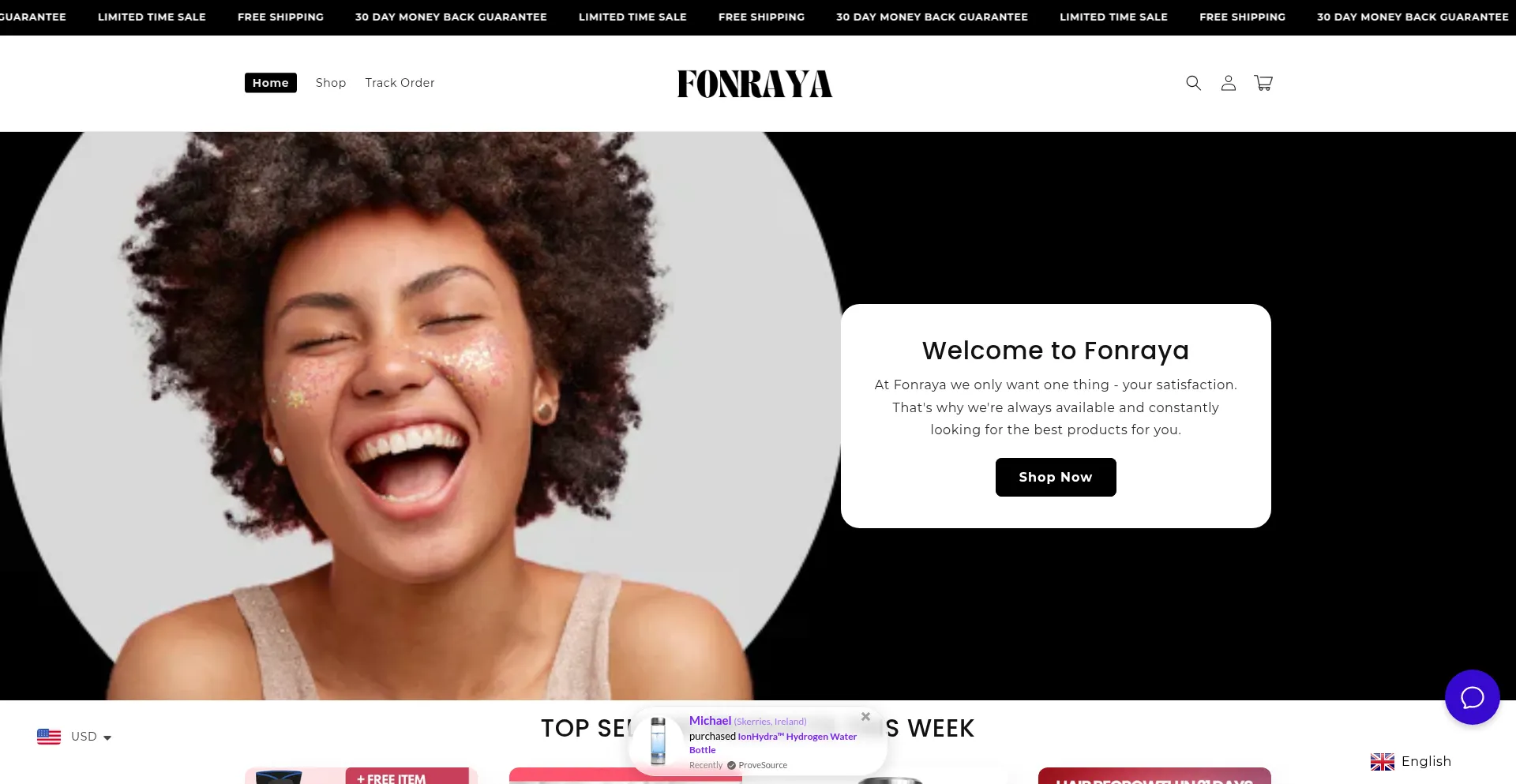 Website screenshot of Fonraya.com