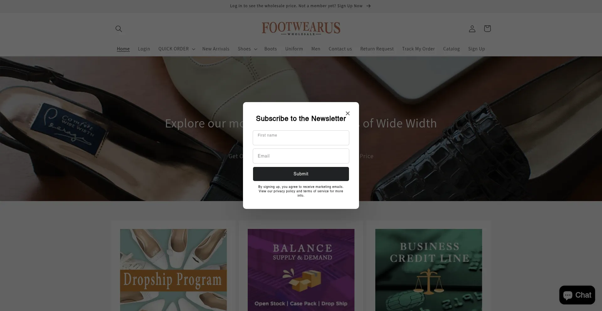 Website screenshot of Footwearus.com