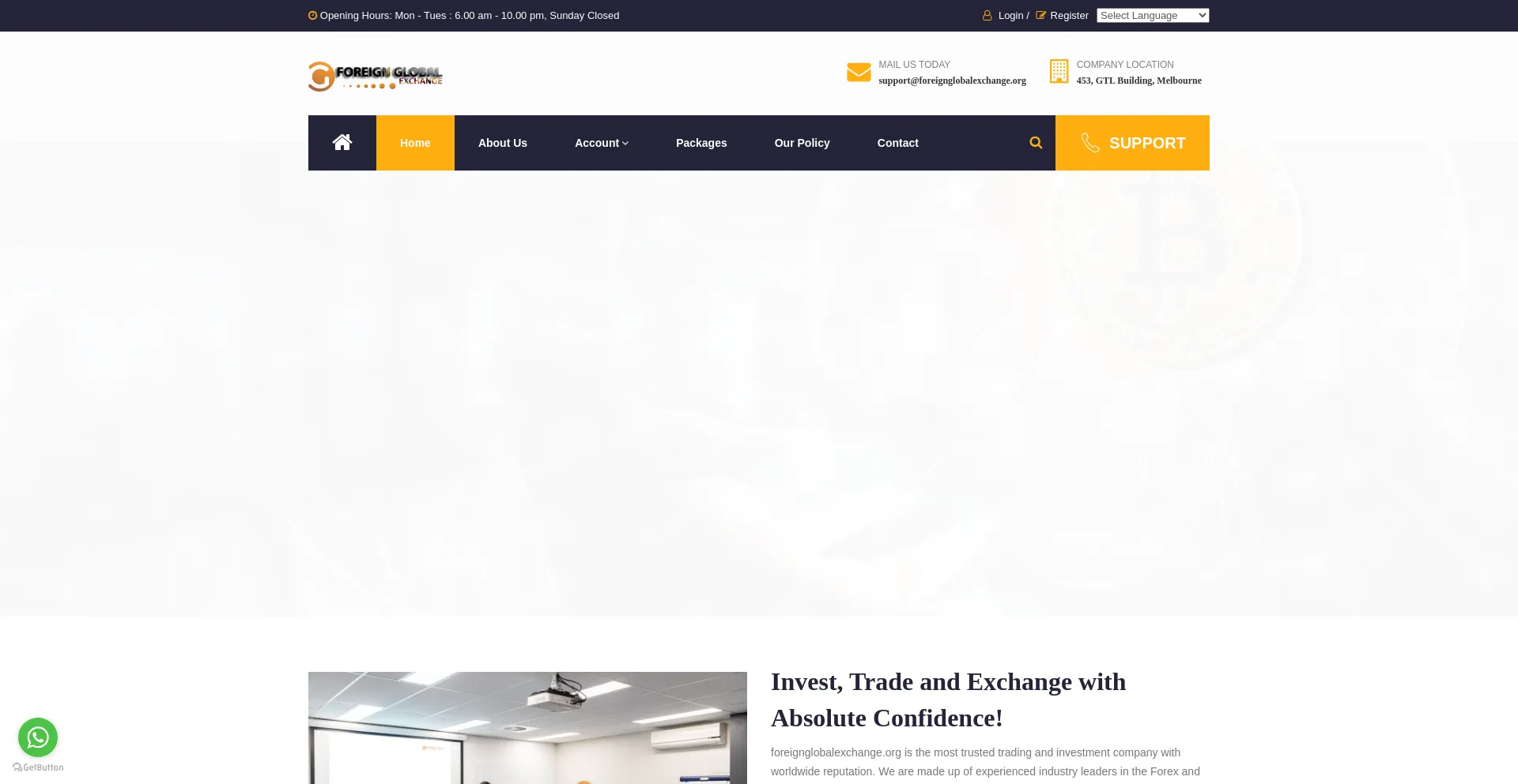 Website screenshot of Foreignglobalexchange.org