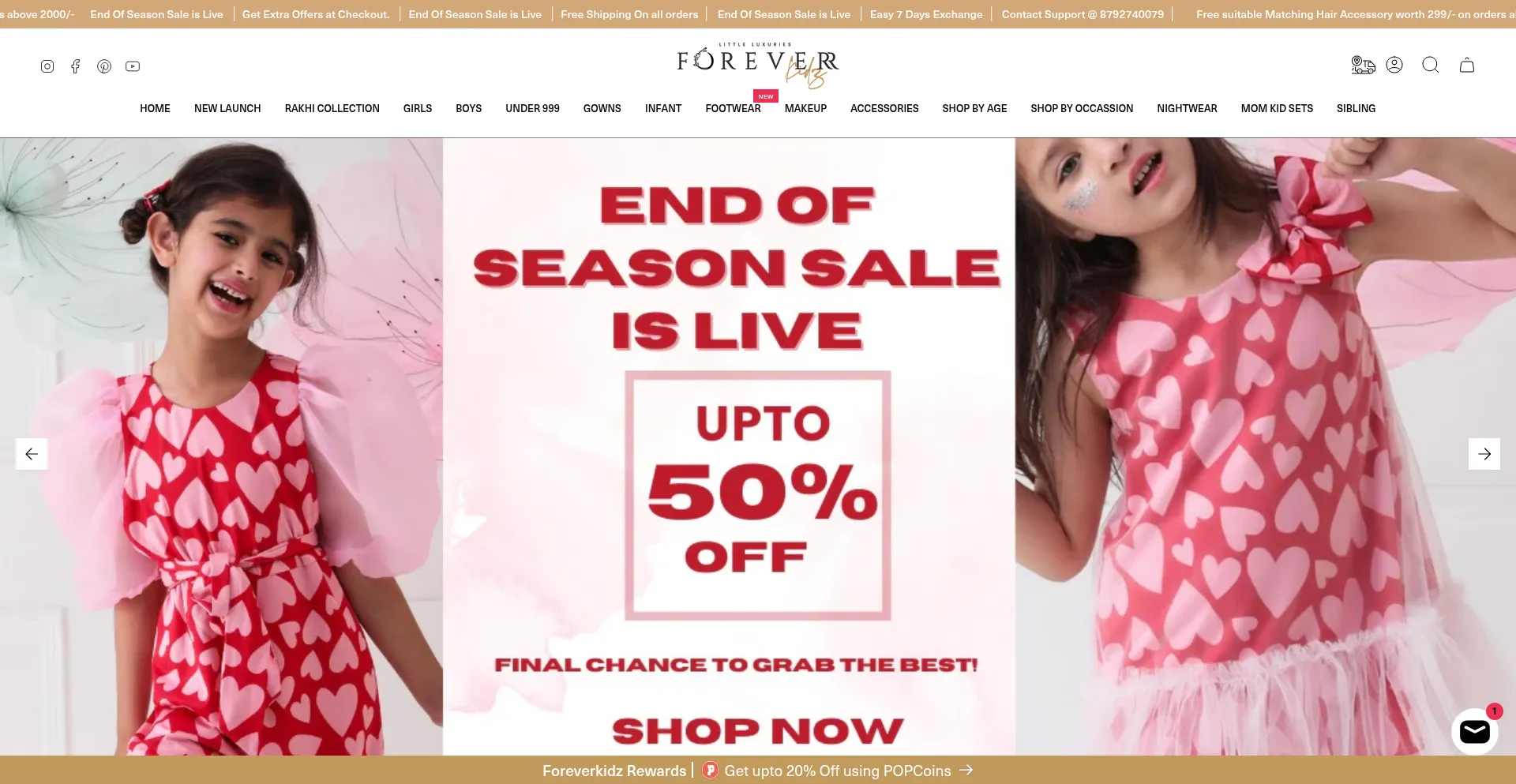 Website screenshot of Foreverkidz.in