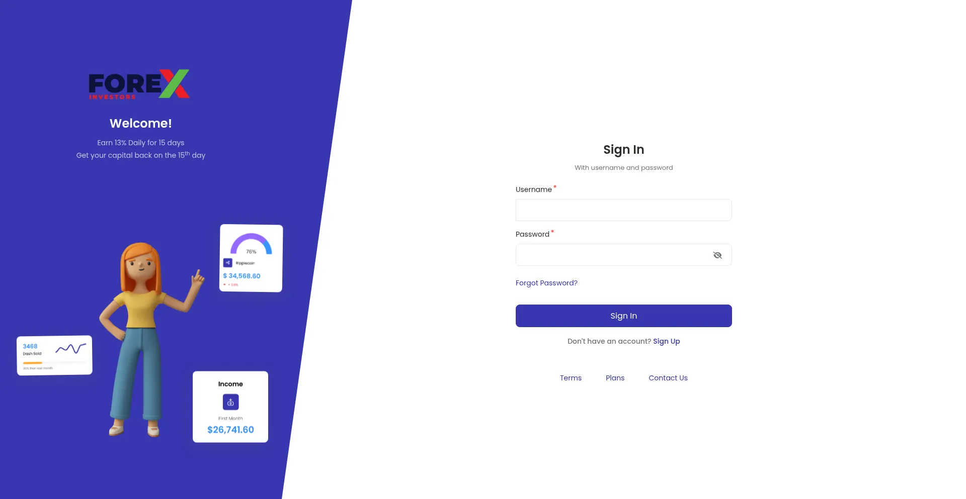 Website screenshot of Forexinvestors.club