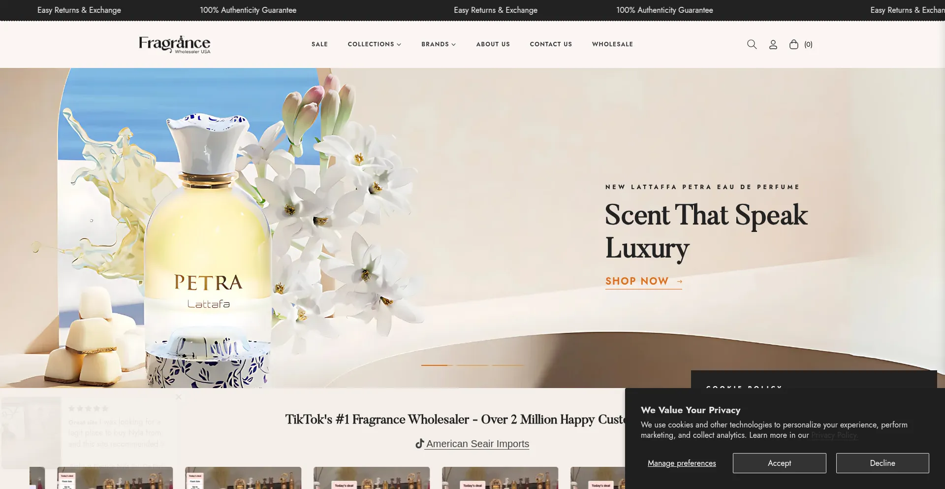 Website screenshot of Fragrancewholesalerusa.com