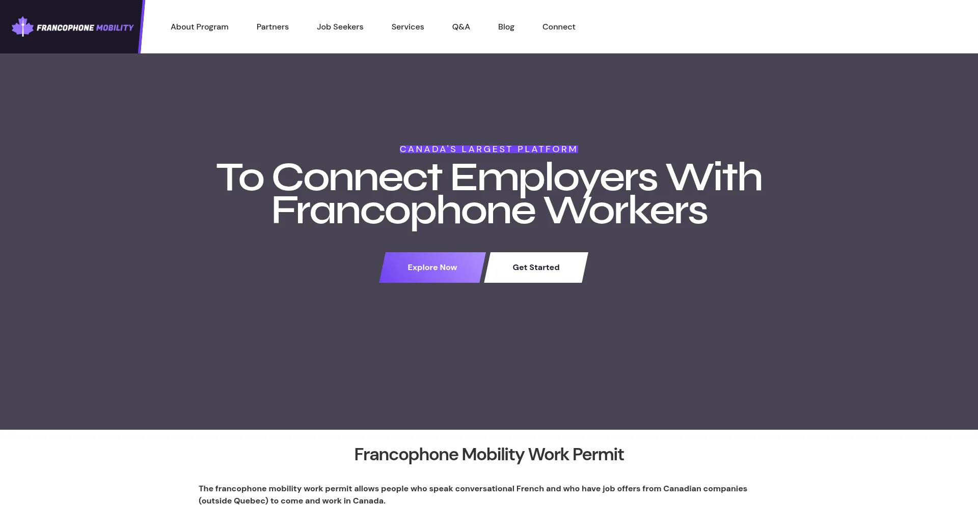 Website screenshot of Francophonemobility.ca