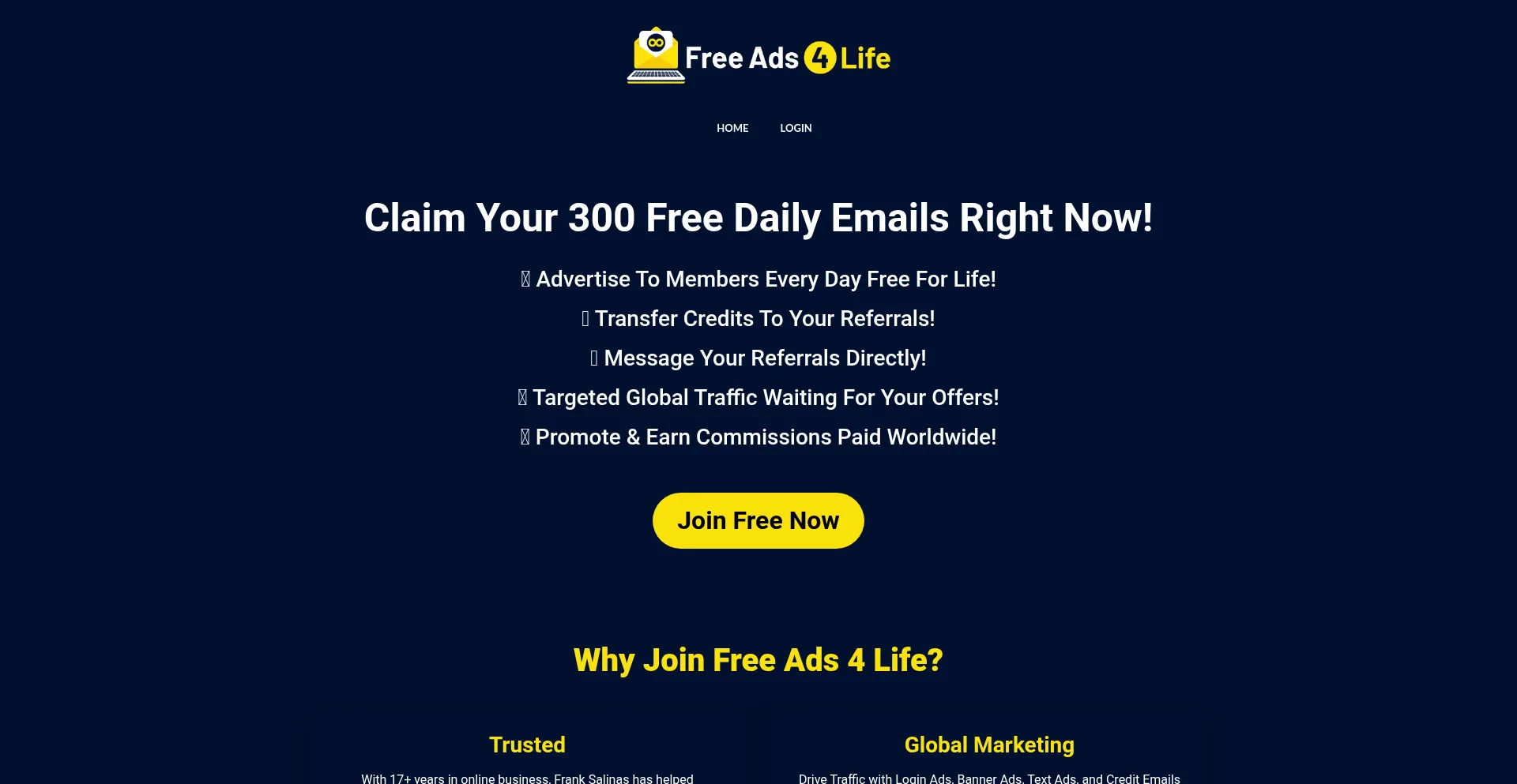Website screenshot of Freeads4life.com