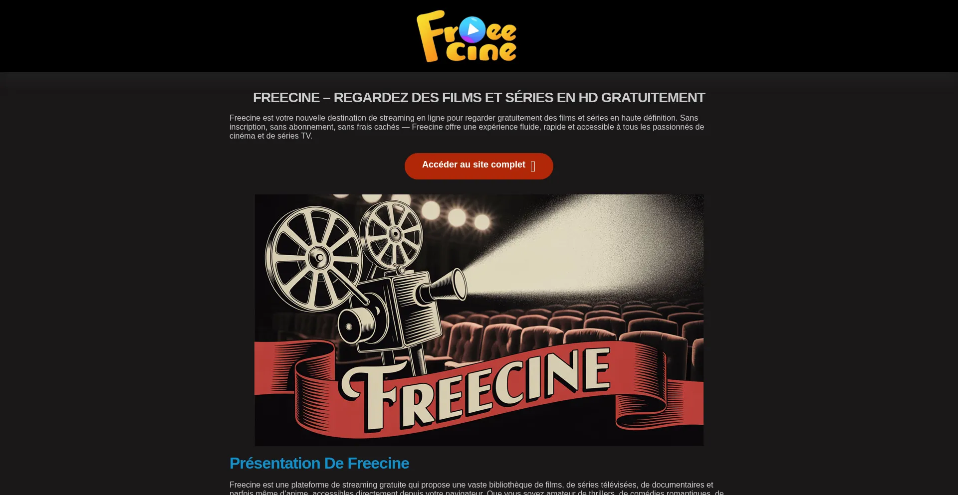 Website screenshot of Freecine.lol
