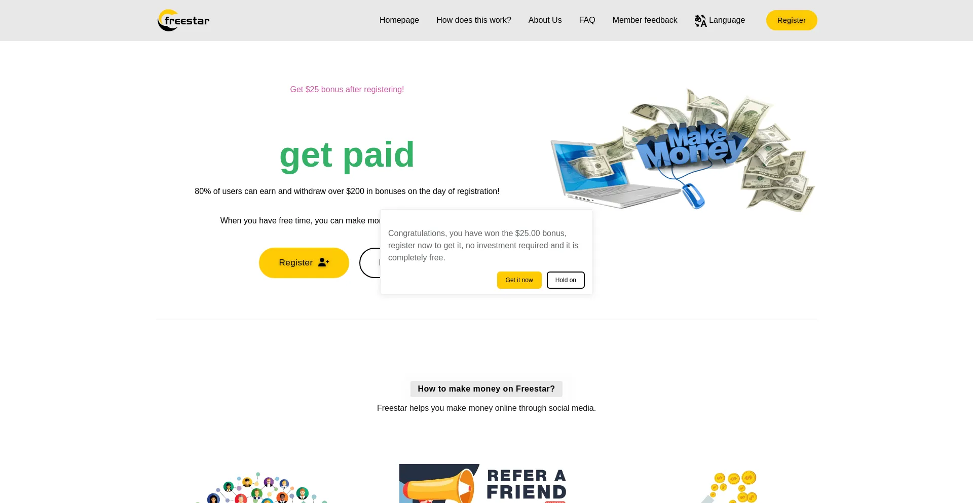 Website screenshot of Freedhrstar.top