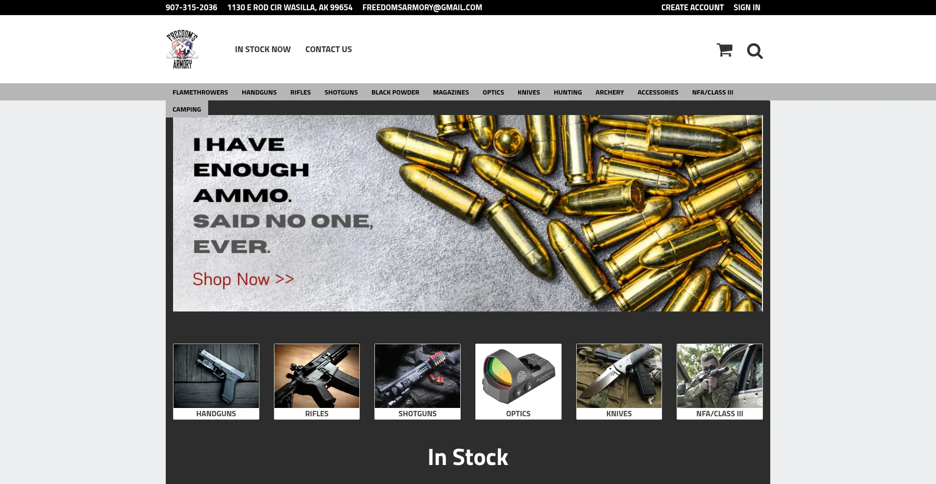 Website screenshot of Freedomsarmory.com