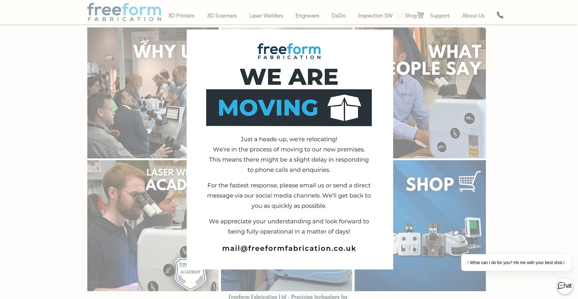 Website screenshot of Freeformfabrication.co.uk