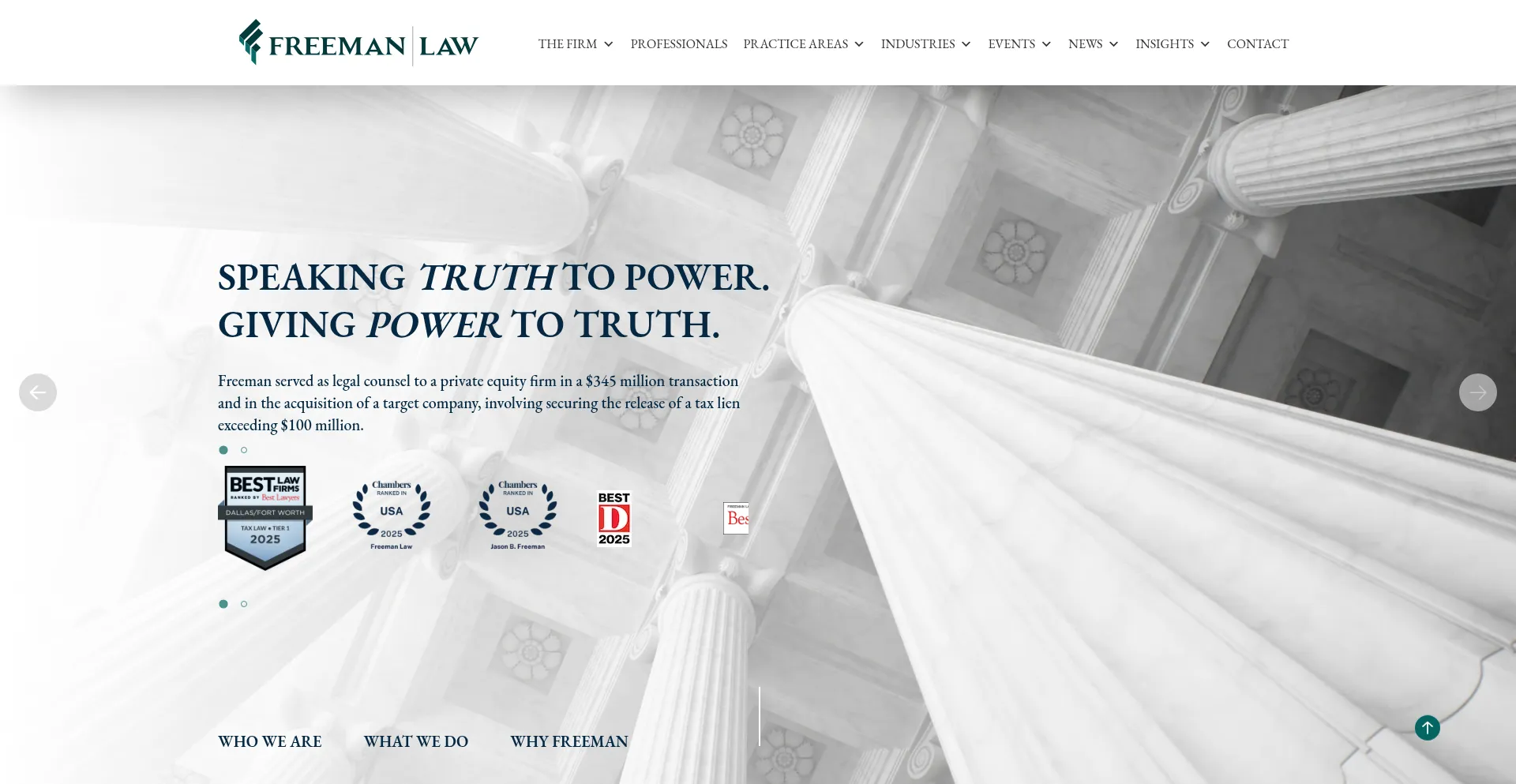 Website screenshot of Freemanlaw.com