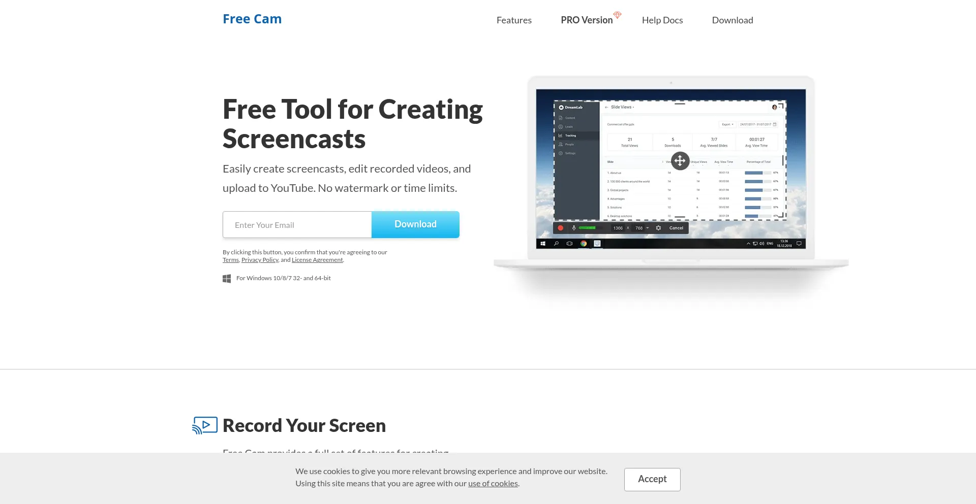 Website screenshot of Freescreenrecording.com