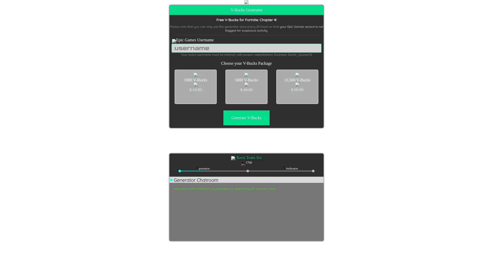 Website screenshot of Freevbuckgen.neocities.org