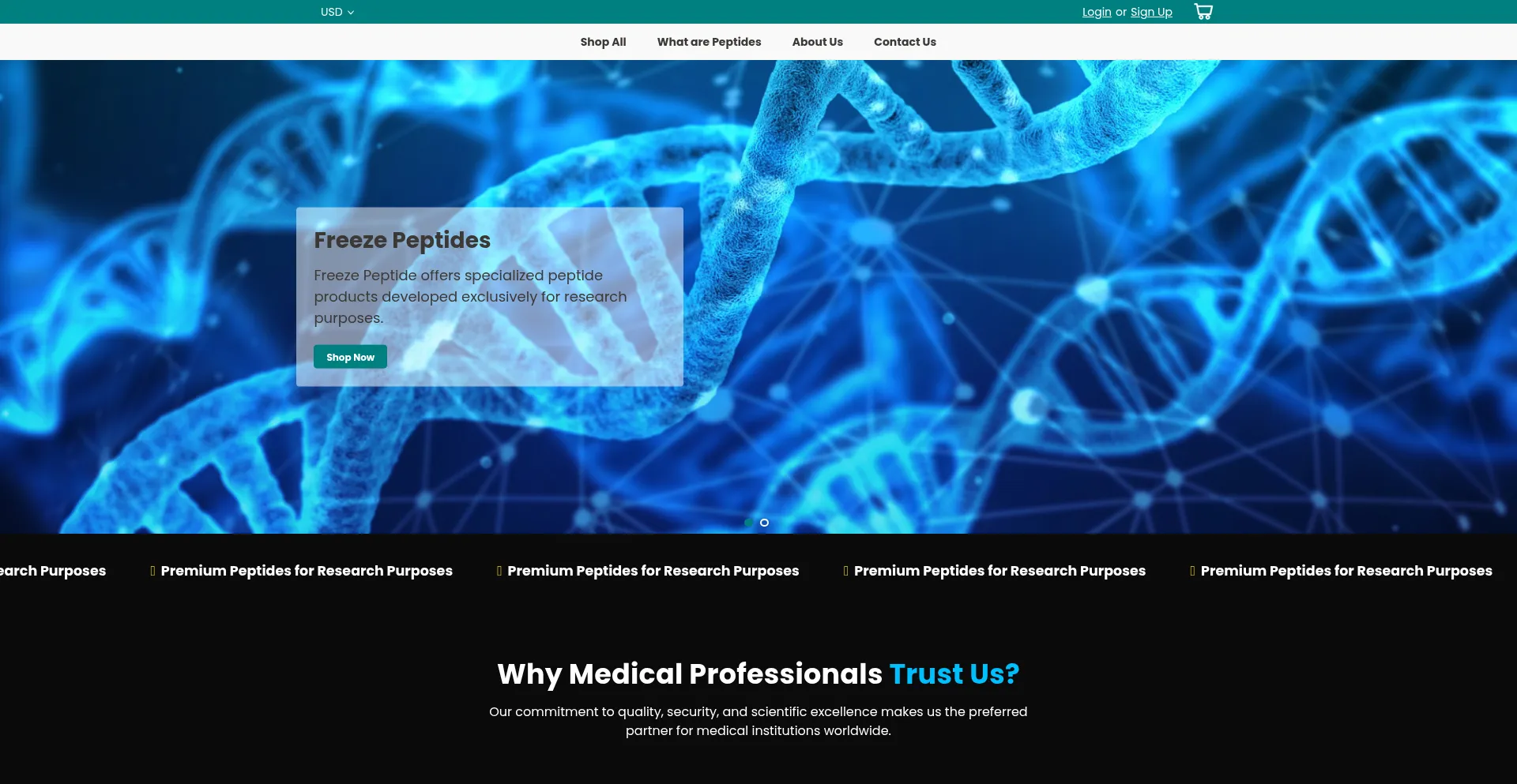 Website screenshot of Freezepeptides.com