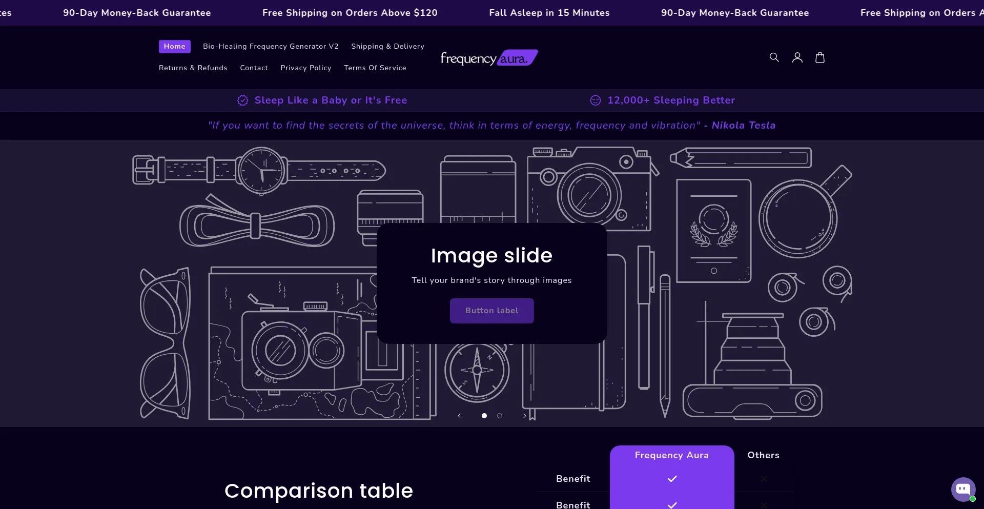 Website screenshot of Frequencyaura.com