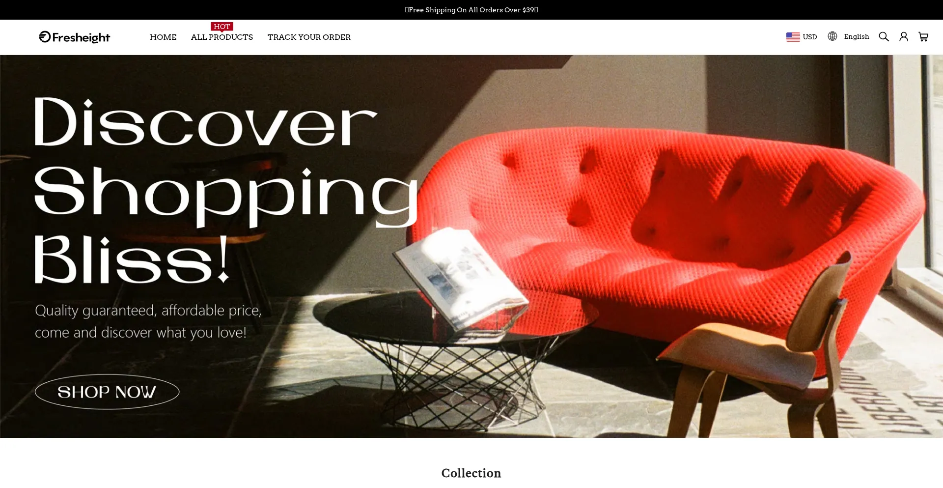 Website screenshot of Fresheight.com