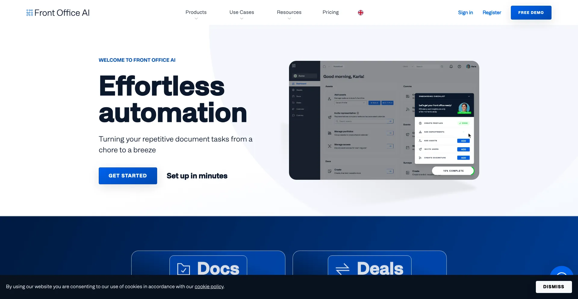 Website screenshot of Frontoffice.ai