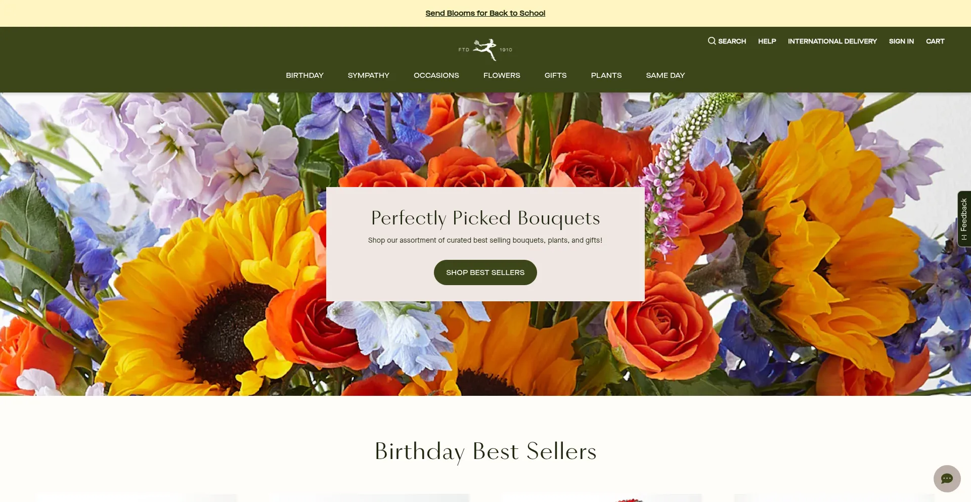 Website screenshot of Ftd.com