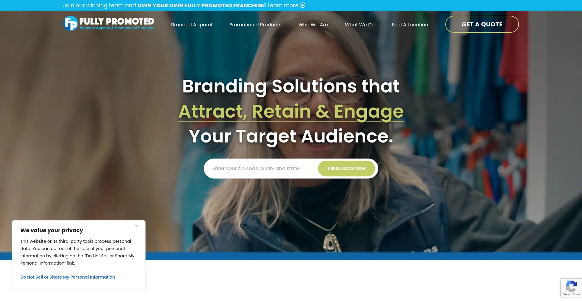 Website screenshot of Fullypromoted.com