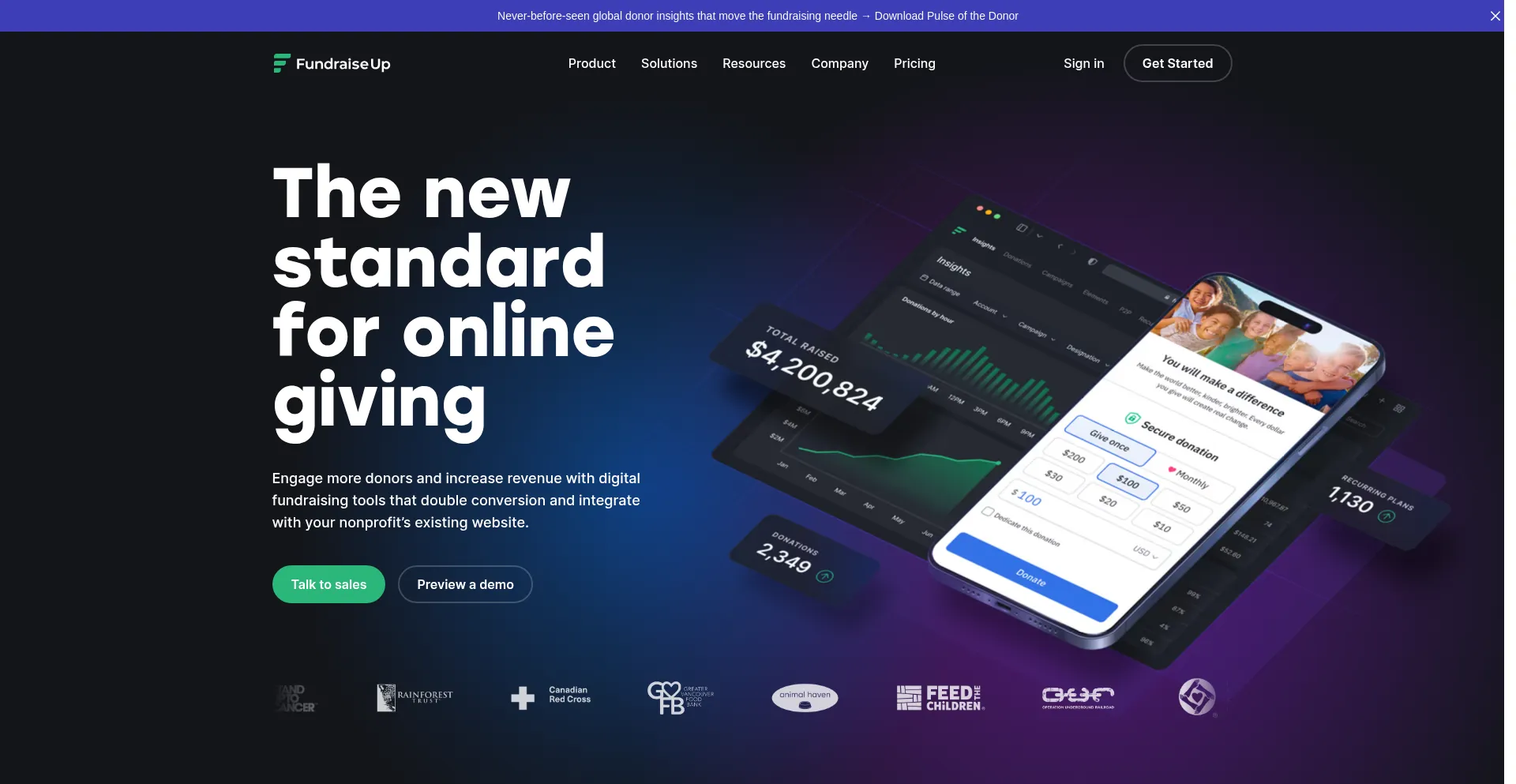 Website screenshot of Fundraiseup.com