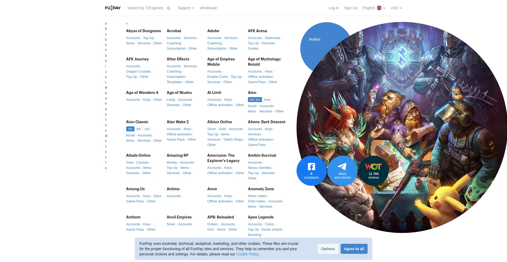 Website screenshot of Funpay.com