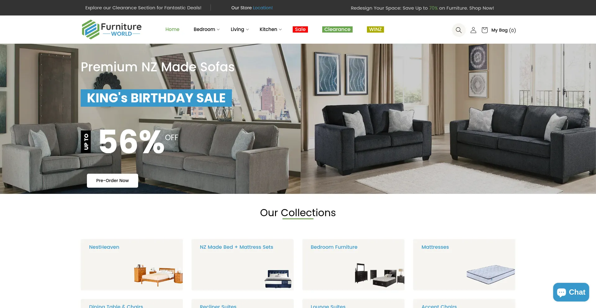 Website screenshot of Furnitureworld.co.nz