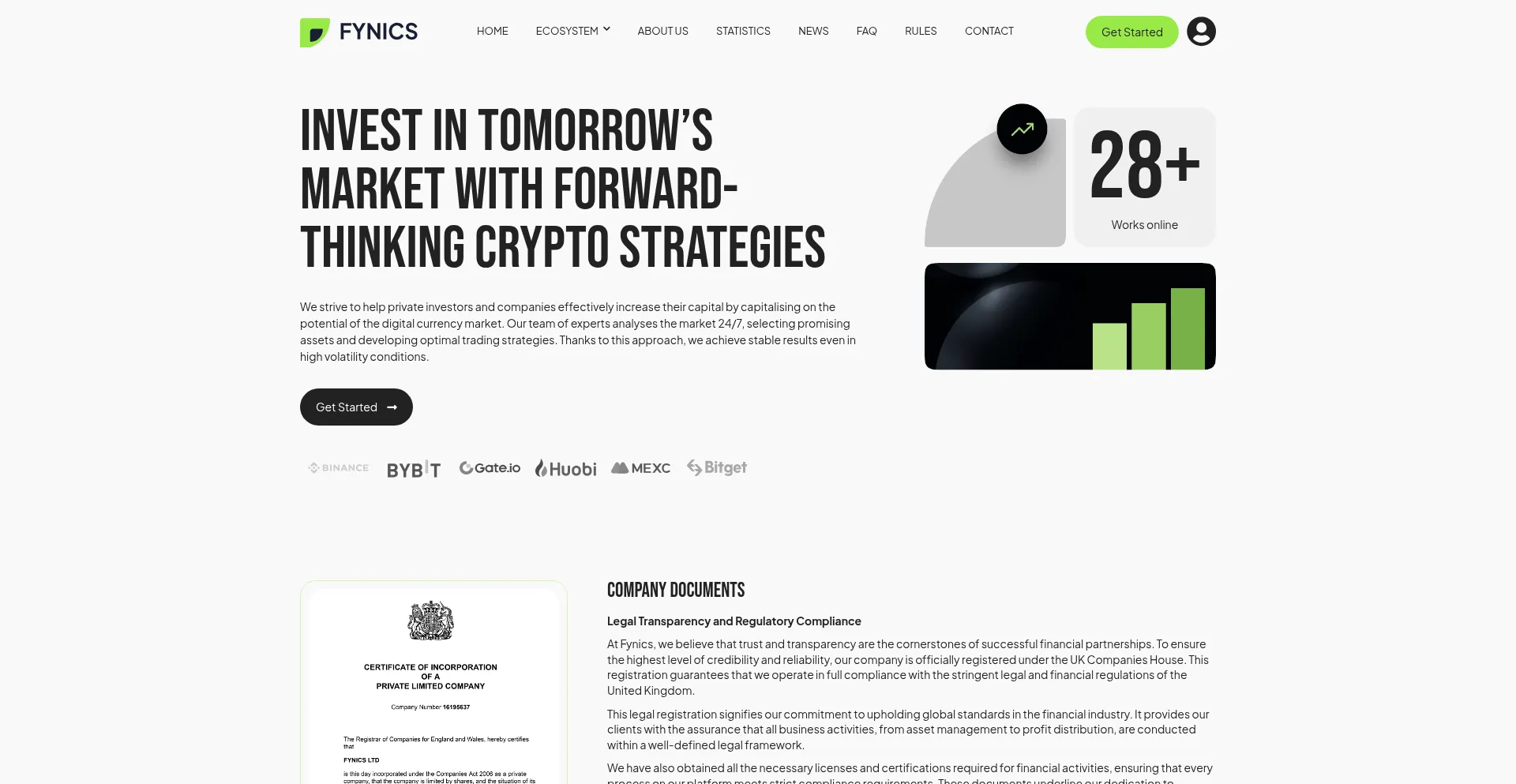 Website screenshot of Fynics.com