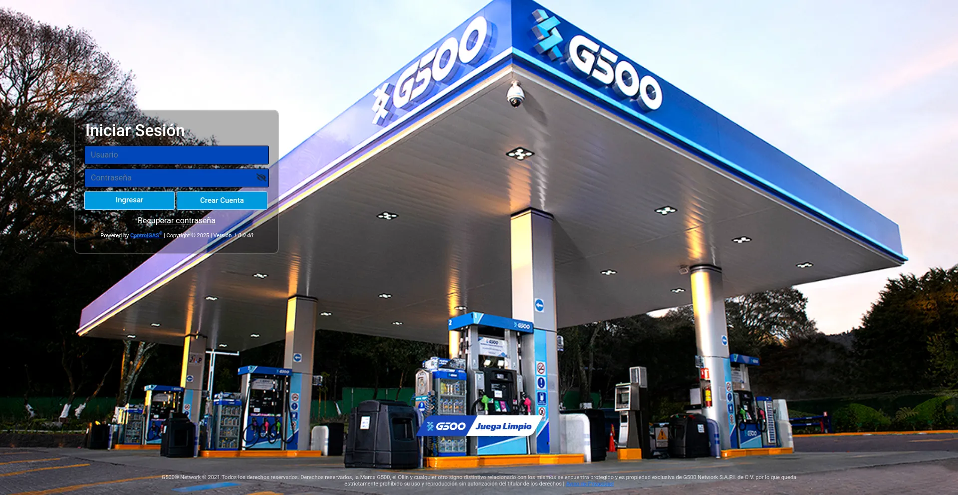 Website screenshot of G500facturagas.azurewebsites.net