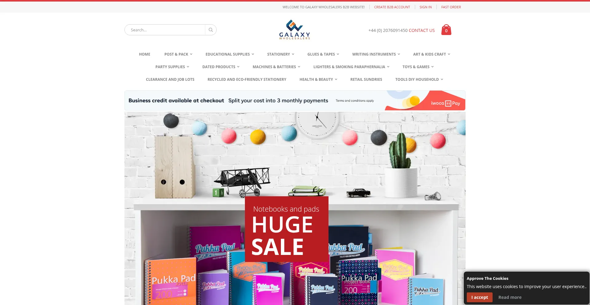 Website screenshot of Galaxywholesalers.com