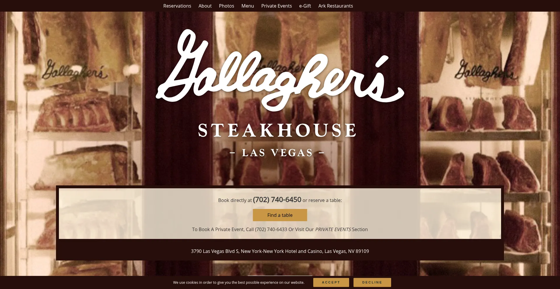 Website screenshot of Gallagherslasvegas.com