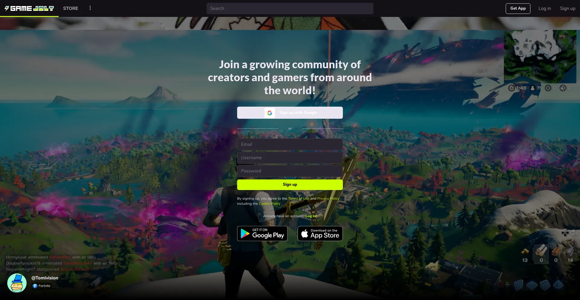 Website screenshot of Gamejolt.com