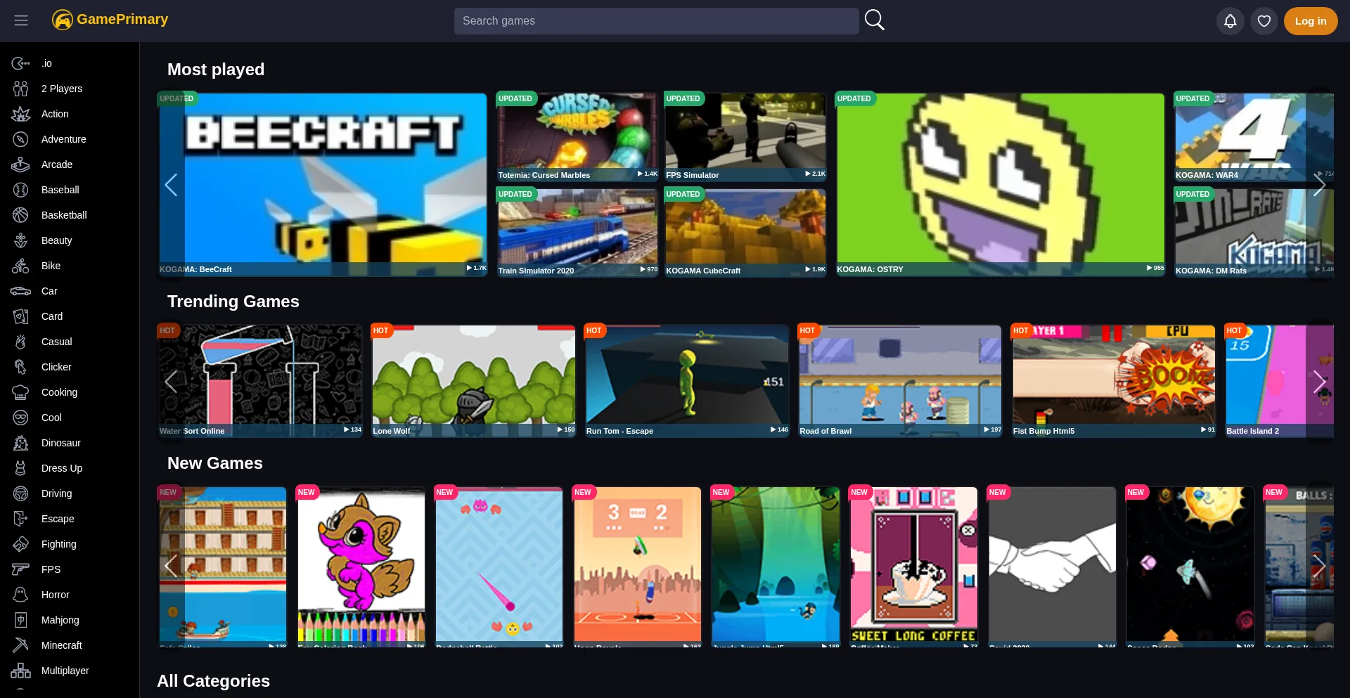 Website screenshot of Gameprimary.com
